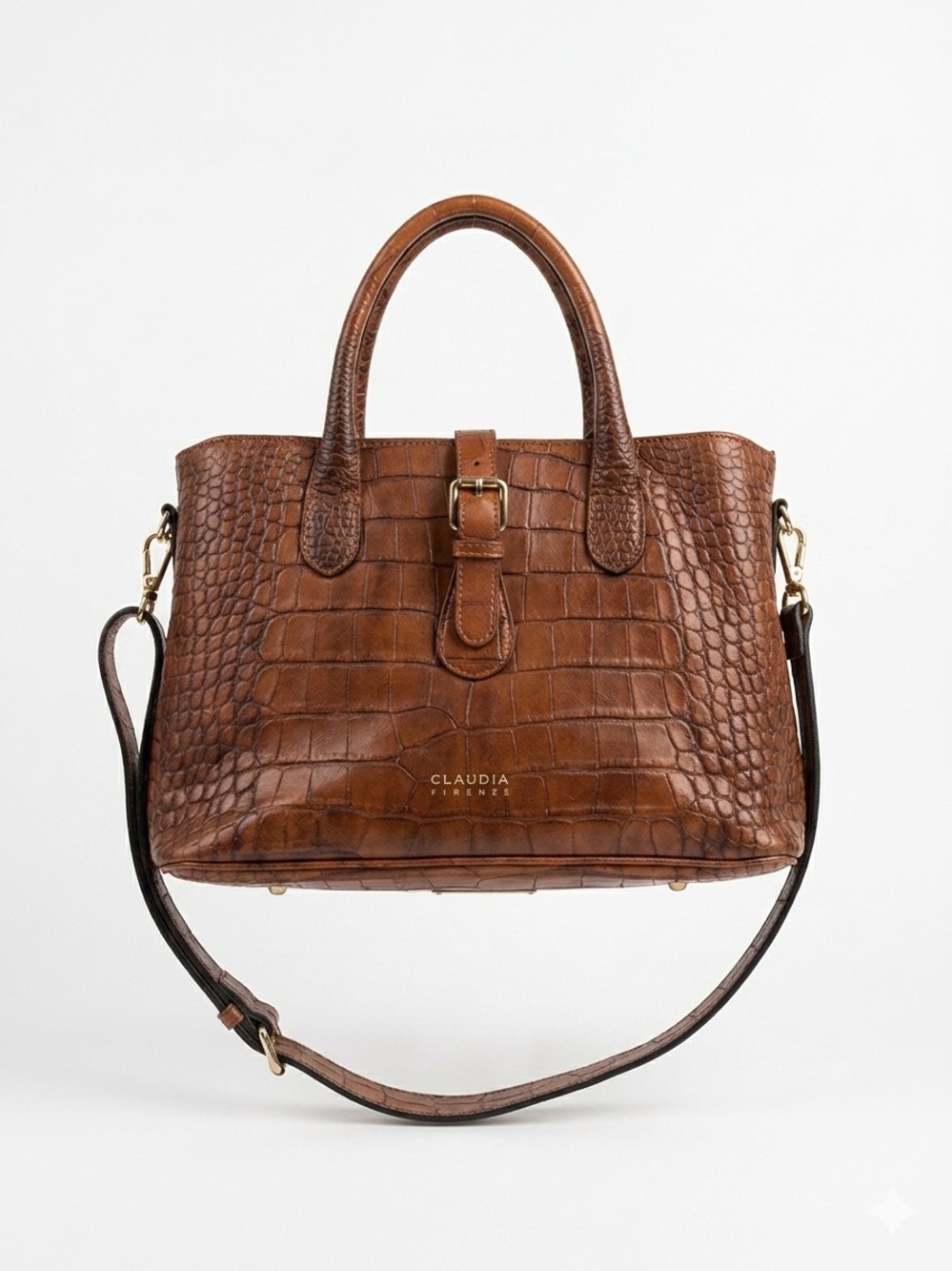 CLAUDIA FIRENZE Genuine Leather Crocodile-Embossed Tote Bag